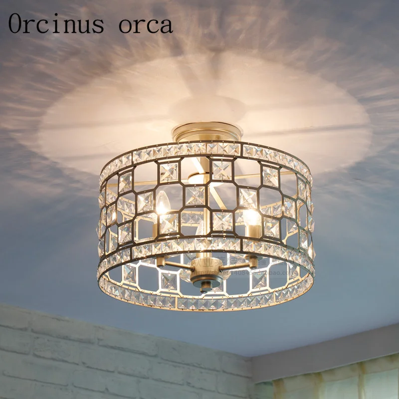 American style crystal ceiling lamp dining room bedroom corridor French circular LED ceiling lamp free shipping