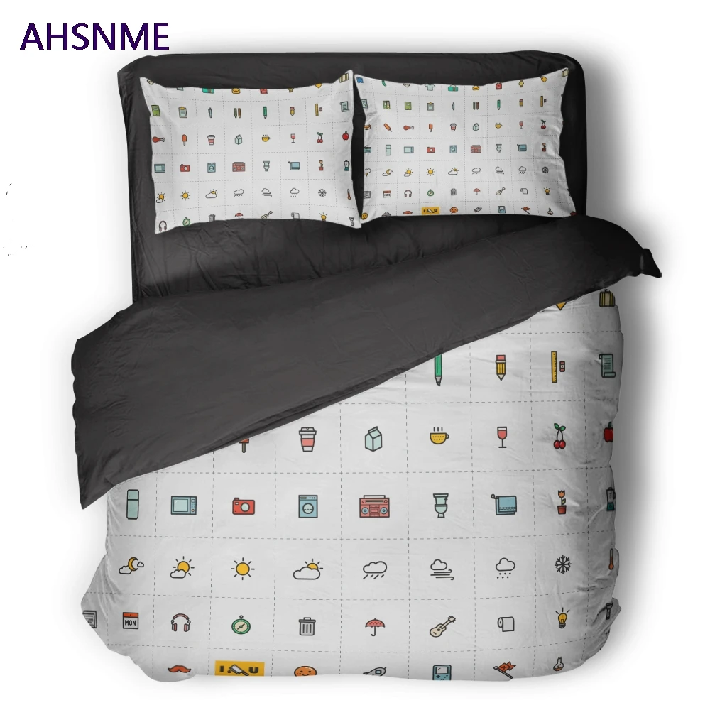 AHSNME Simple Plaid Black + White Cover Set Polyester Cotton Bedding Set customize Color Style of Super King Size Bed Set