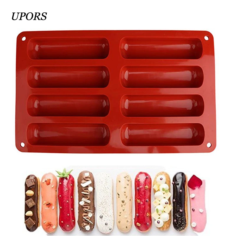 UPORS 8 Form Silicone Baking Mold Classic Collection Shape Non Stick Eclair Hot Dog Sausage Silicone Mold Baking Tools For Cakes