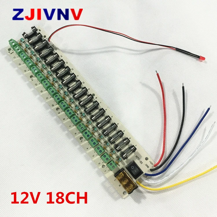 18 road power wiring board \ 18CH points line plate terminal with fuse for 15A 20A 30A 12V Switching power supply