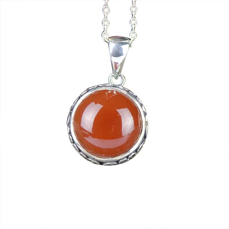 S925 silver jewelry Thai silver pendant carved inlaid red  temperament antique female money pendant