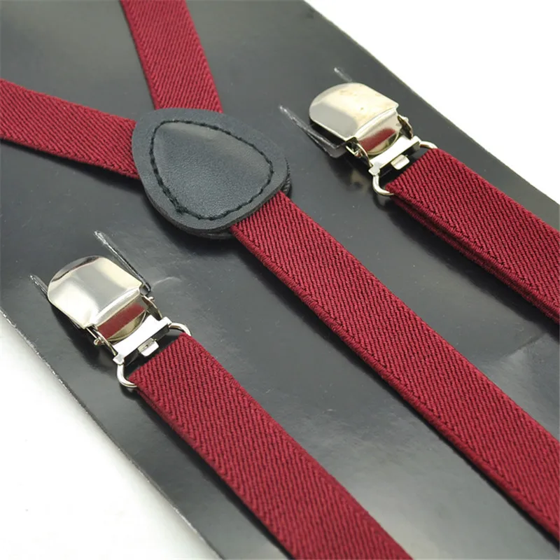 Women Men'S Shirt Suspenders For Trousers Pants Holder 1.5cm wide burgundy Unisex Clip-on Elastic Braces Slim Y-back gallus Gift