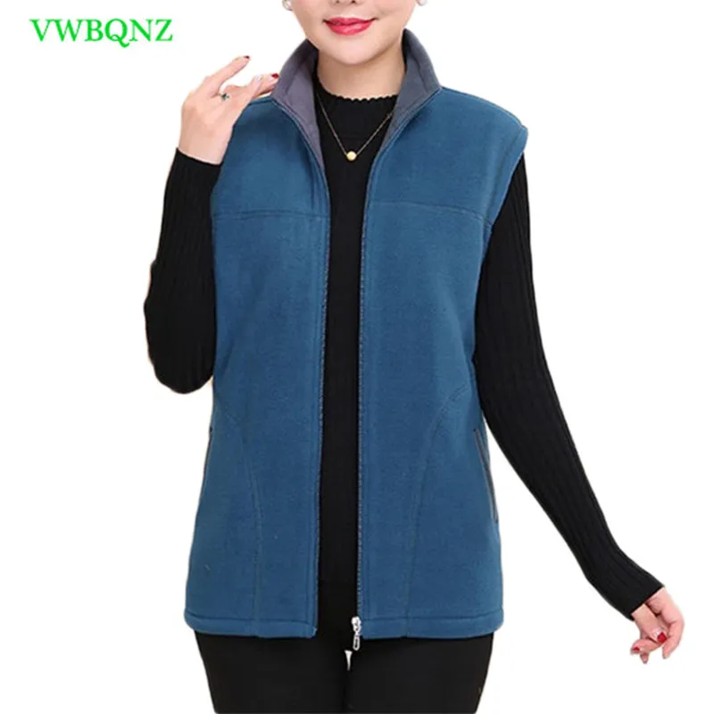 2024 Autumn Winter Vest Middle-Aged Women Warm Fleece Vest Womens Stand collar Waistcoat Short Casual Zipper Coat Female 5XL