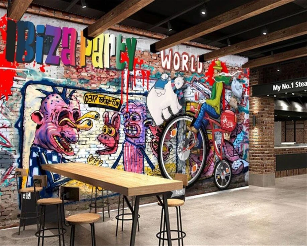 Custom size mural painted brick wall graffiti Retro street background Mural tooling bar Home decor Graffiti art 3d wallpaper