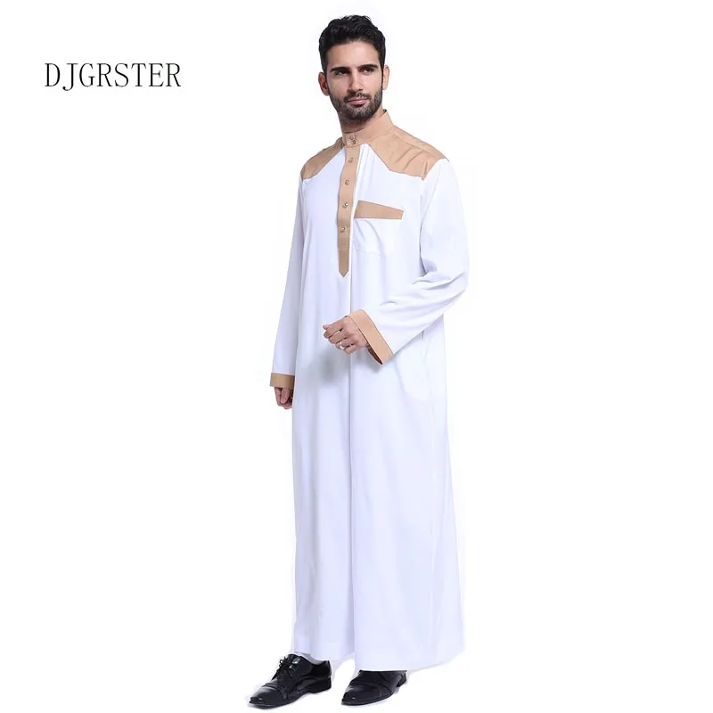 DJGRSTER-Ropa musulmana para hombre, Kaftan, Jubba, Thobe, Abaya blanca, árabe, islámica