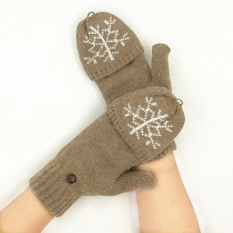 Cute deer snowflake cashmere men and women flip gloves Christmas gift couple warm gloves half finger magic gloves A62