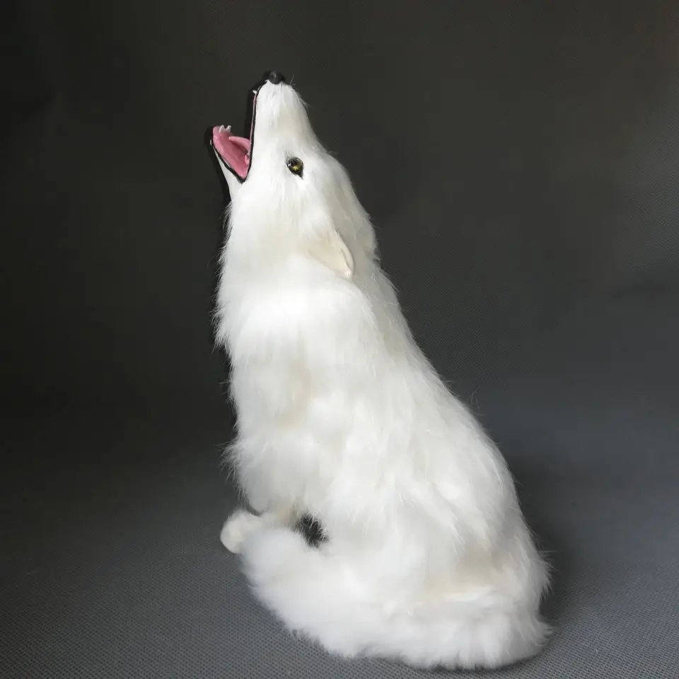 real life toy squatting wolf 25x19cm model polyethylene&furs white wolf model home decoration props ,model gift h0544