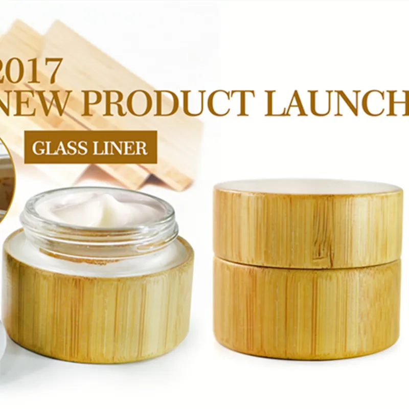 5g 15g 30g 50g 100g mini fancy empty cosmetic bamboo wooden packaging cream jar with glass innder