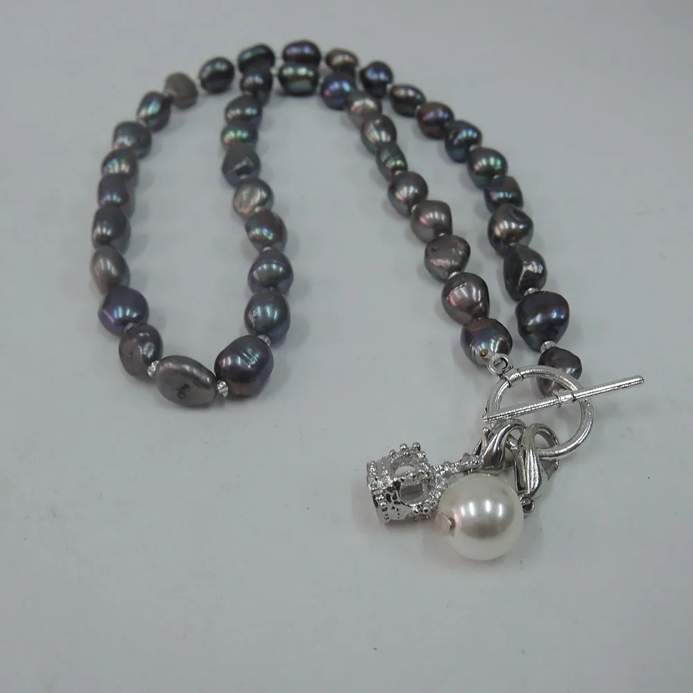 100% NATURE FRESHWATER PEARL NECKLACE WITH NICE Crown or Eiffel tower pendant .black baroque pearl