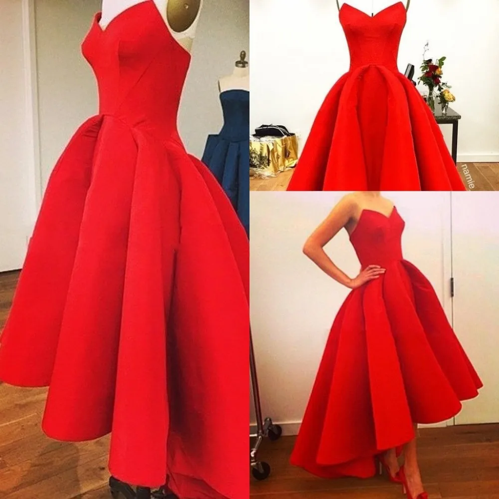 

Vestidos New Sweetheart A-Line Puffy Satin Red Hi Lo Summer Myriam Fares Party Celebrity Dresses Hot Gorgeous Dress