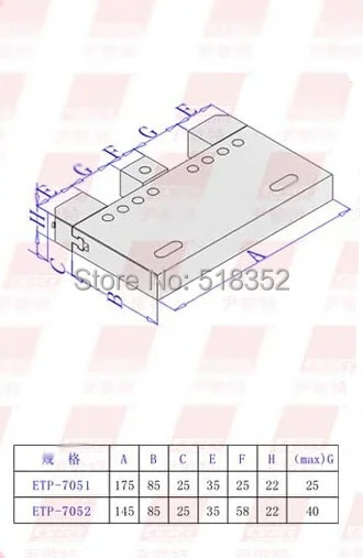 EPT-7051 Precision EDM Vises with Double Clamping Openings, SUS440 Stainless Steel Vice Jig Tools for EDM Wire Cutting Machine