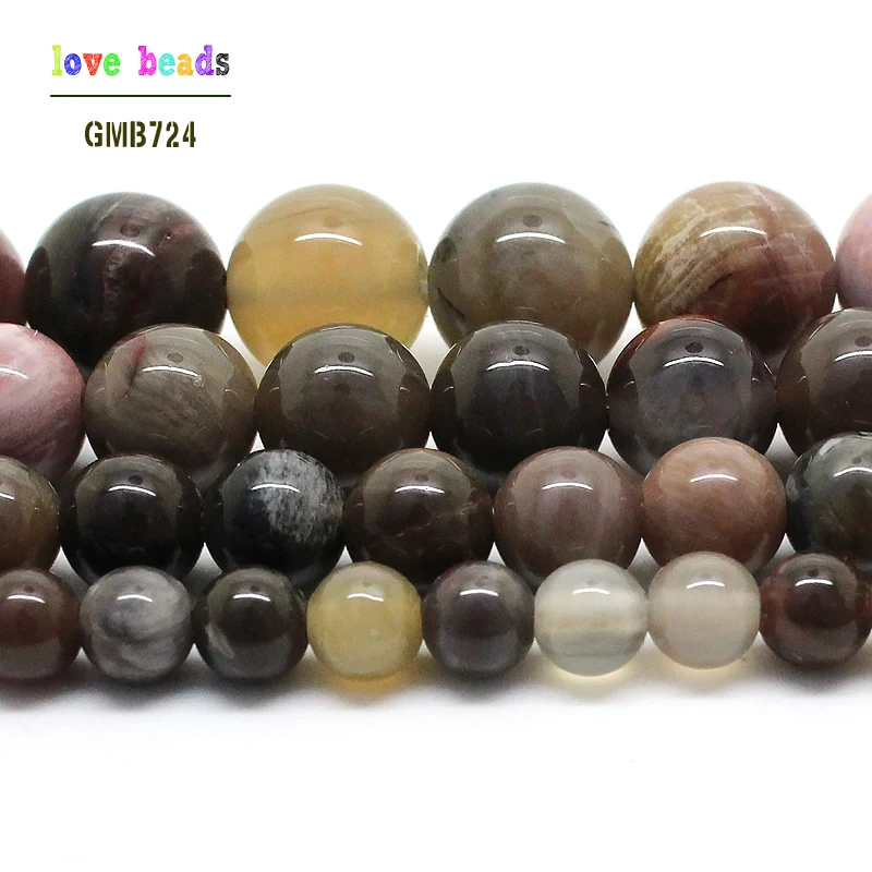 Natural Wooden Petrified Stone Round Loose Beads For Jewelry Making 15.5inch/strand Pick Size 6/8/10/12mm DIY bracelet (F00518)