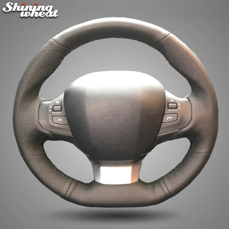 

Shining wheat Black Leather Car Steering Wheel Cover for Peugeot 308 2015- 2017