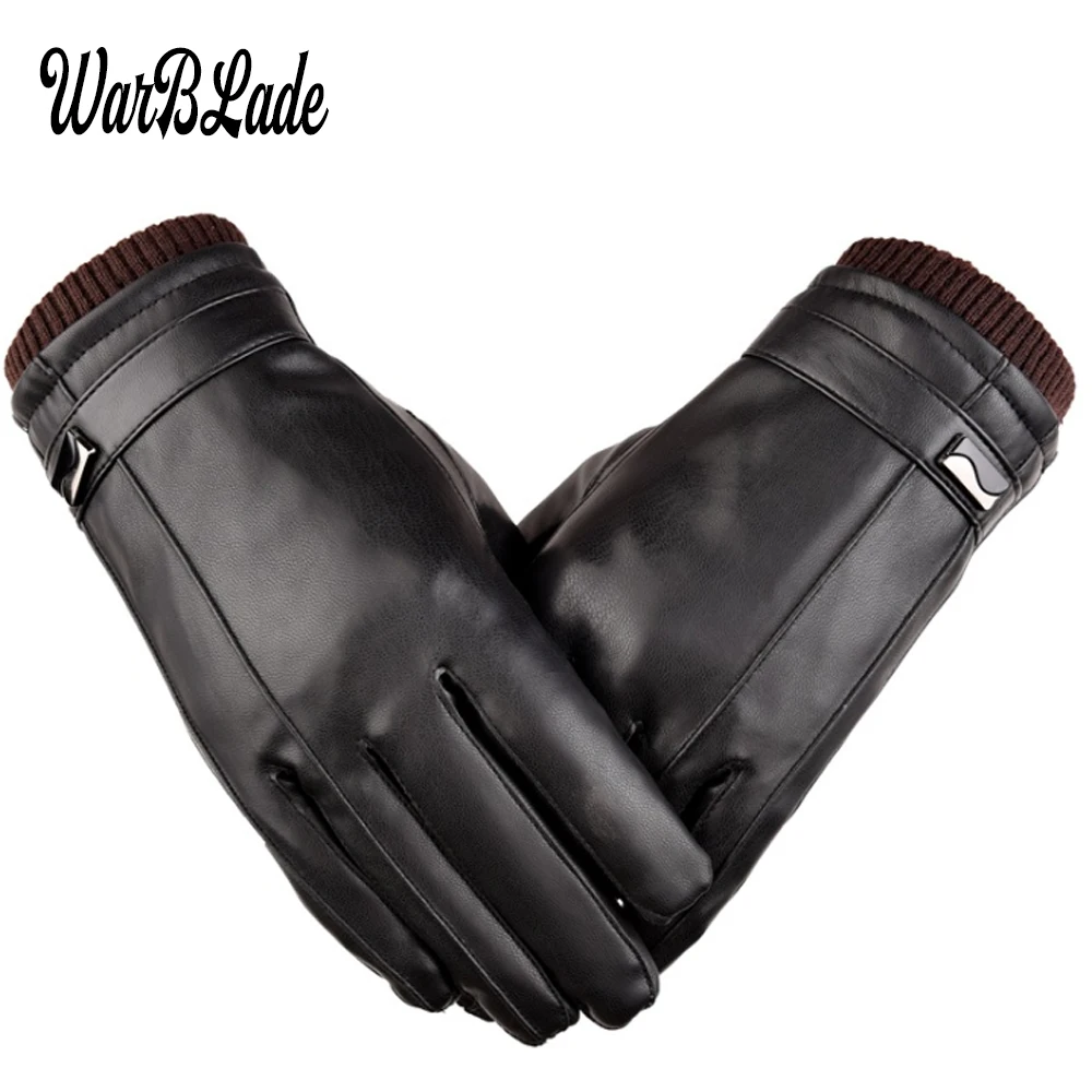 2018 New Men\'s Luxurious PU Leather Winter Driving Warm Gloves Cashmere Tactical gloves Black Drop Shipping High Quality