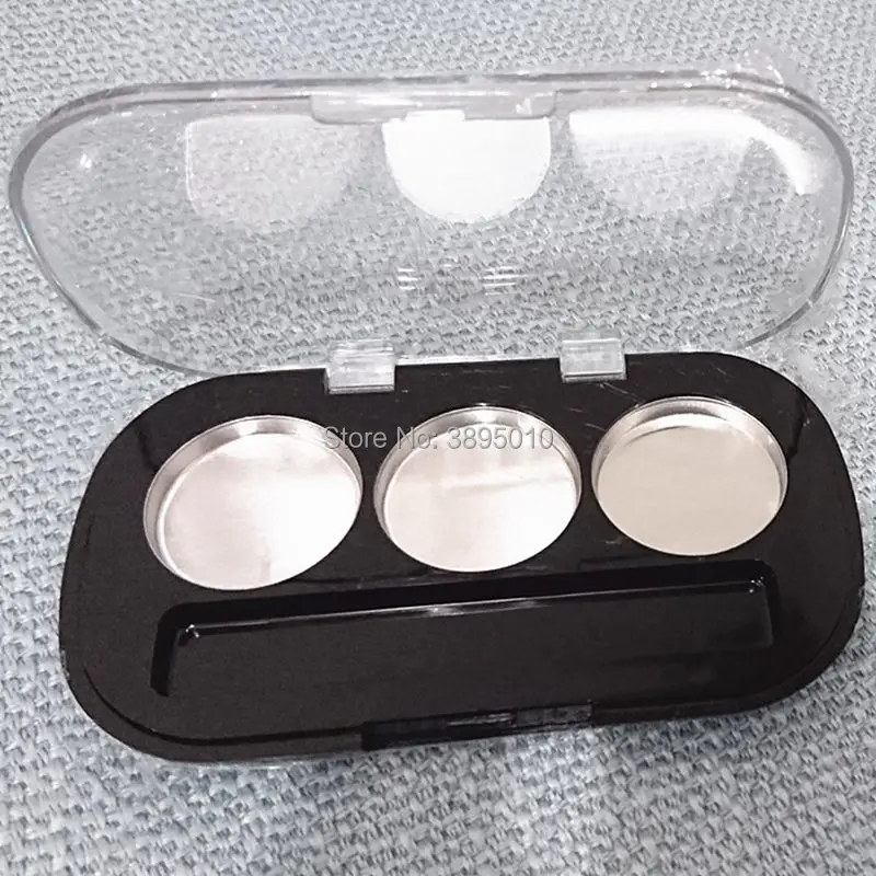 25.8mm plastic round eye shadow case with 3 Grids aluminum pan inside eyeshadow compact concealer blush case box F344