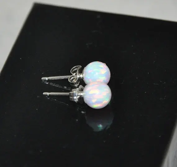 high quality 4mm round ball AB white fire opal 925 sterling silver stud earring