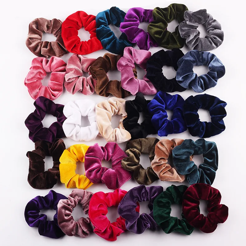 

New Fashion gold velvet Women Pure color wild Large intestine Elastic Hair Sports Dance Scrunchie Girls Hair Accessories