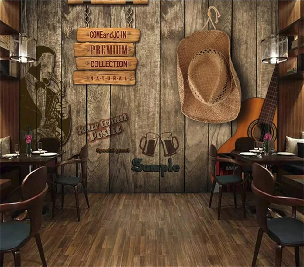 

Decorative wallpaper KTV retro wooden board personality background wall