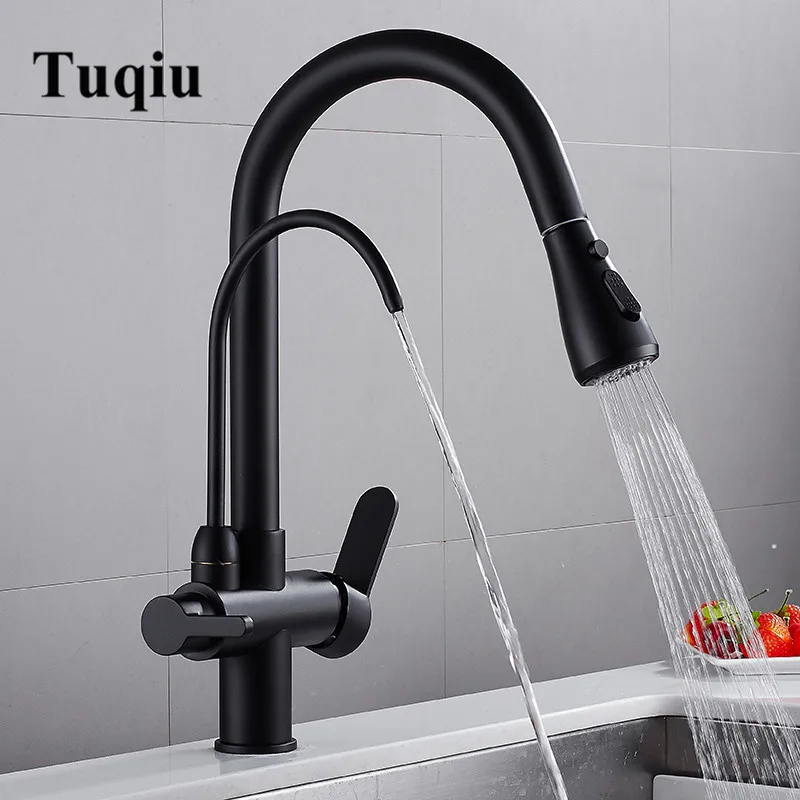 

Pull Out Kitchen Faucet Solid Brass Crane For Kitchen Deck Mounted Black Water Filter Tap Sink Faucet Mixer 3 Way Kitchen Faucet