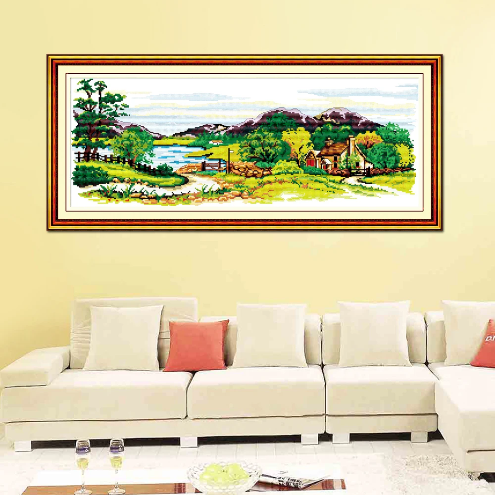 Joy Sunday-Needlepoint Embroidery Cross Stitch, Home Decor, Creekside Lodge, Land of Idyllic Beauty, F059, 14CT, 11CT