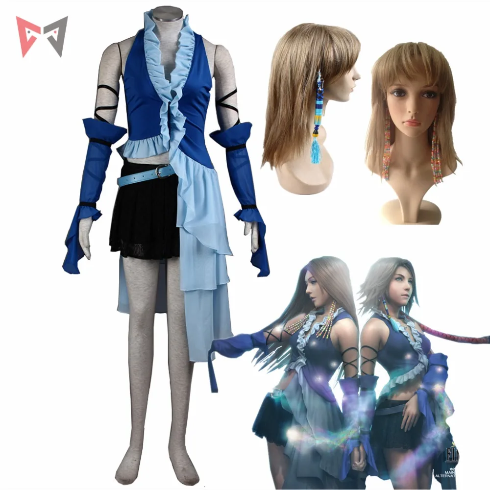 

Final Fantasy XII cosplay Yuna Lenne Song cosplay costume and earrings set Halloween Blue dress Custom Made