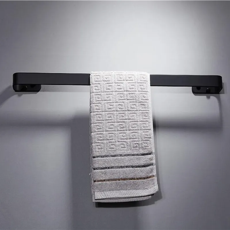 Solid Space Aluminum Black Towel Bar Single Towel Rack Bathroom Black Wall Mounted Towel Holder Accessories 20/30/40/50/60 cm