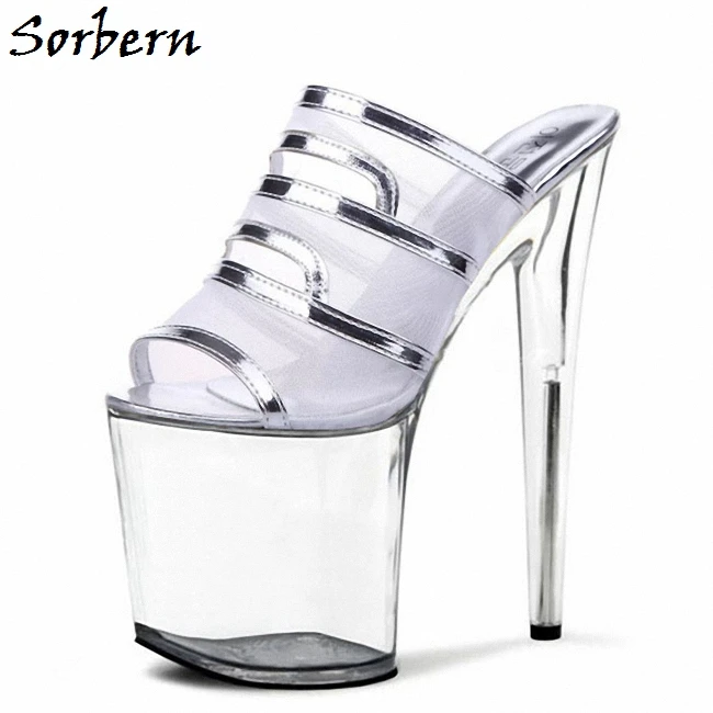 Sorbern Silber Frauen Hausschuhe Plus Größe Frauen Rutschen Chaussure Femme 2019 High Heels Damen Party Hausschuhe Sommer Stil Schuhe