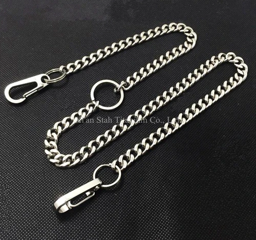 Titanium Personal Defense Chain 9.5mm Wide Punk Pant Decoration 600mm Long Anti-corrosion with Carabiners & Rings