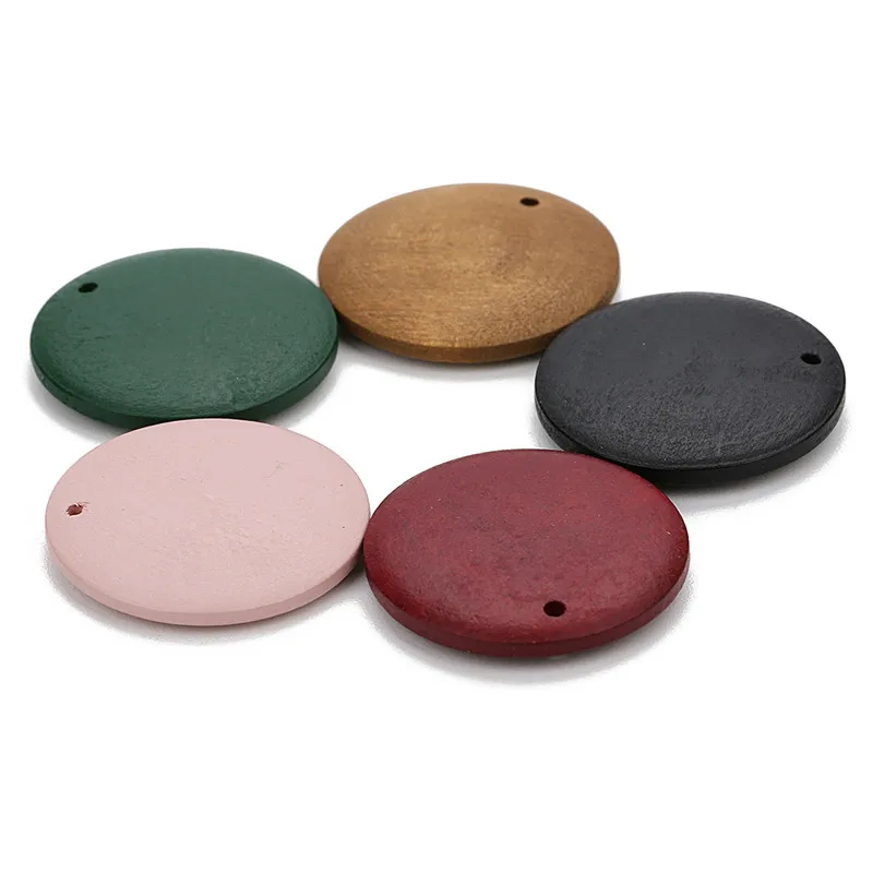 SAUVOO 30Pcs 20/25/30mm Dia Flat Round Wooden Beads 1.5mm Straight Hole Loose Wood Spacer Beads For Diy Bracelet Jewelry Making