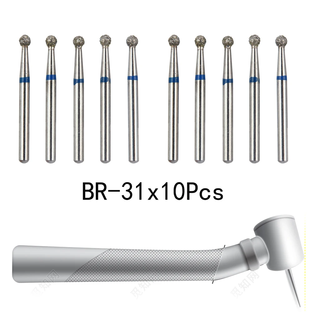 10pcs/pack BR-31 Dental Diamond Burs Drill Dentistry Burs Dia-burs for High Speed Handpiece Handle Diameter 1.6mm Dentist Tools