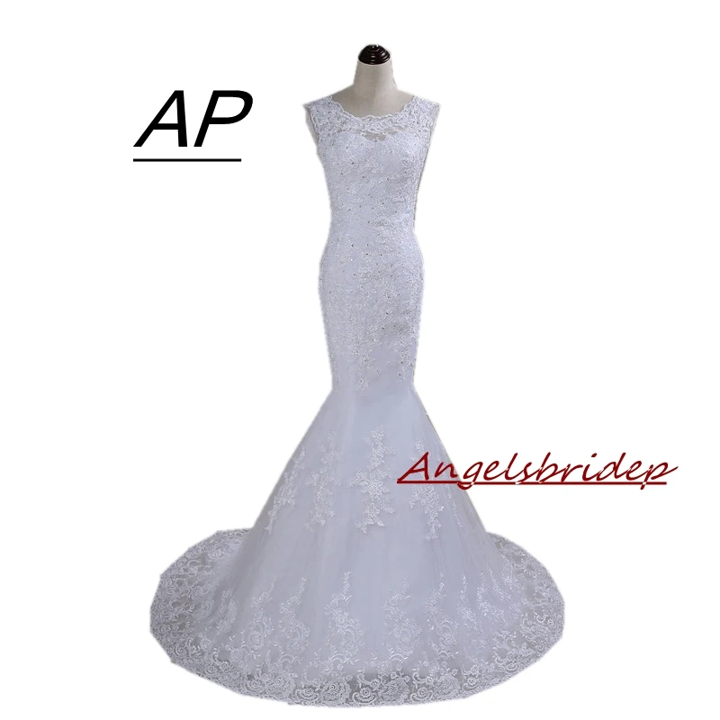 ANGELSBRIDEP Mermaid Wedding Dress 2021 Vestido De Noiva Sheer Neck With Appliques Beads Sequined Bodice Formal Bride Gowns Hot