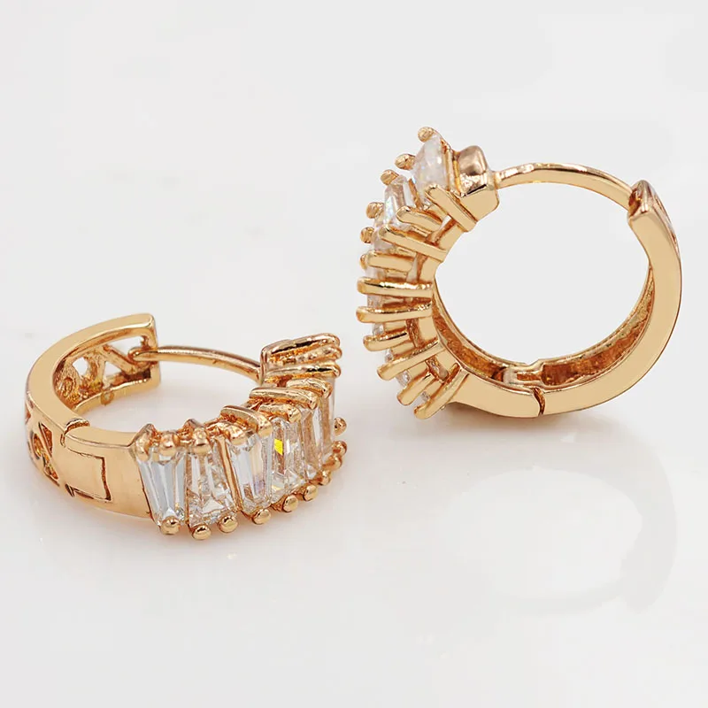 MxGxFam Gold Plated Square Zircon Hoop Earrings For Women Fashion Jewelry No Nickel