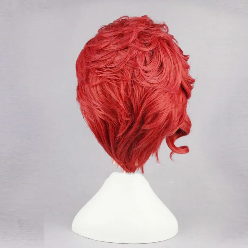 Kakyoin Noriaki JOJO 14 "Red Curly สั้นสูงเส้นใยสังเคราะห์ผมคอสเพลย์วิกผม + หมวกวิกผม