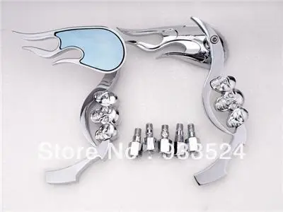 Chrome 8mm 10mm 3D Skull Flame Mirrors For Suzuki GSX 600 750 Boulevard Yamaha v star virago Kawasaki Ninja ZX6R Vulcan VN 500