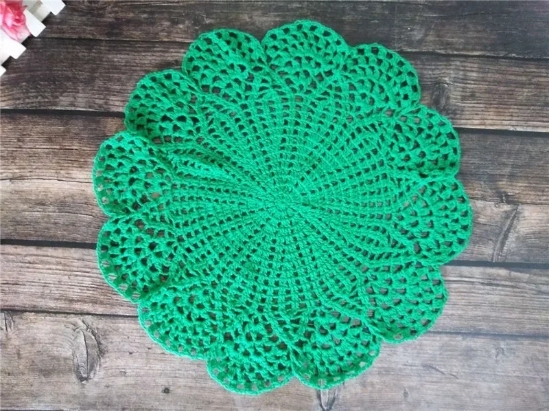 40CM Round Pastoral Green Cotton Glass Table Coasters Coffee Cup Mat Crochet Flowers Christmas Placemat Cloth Pad Wedding Doily