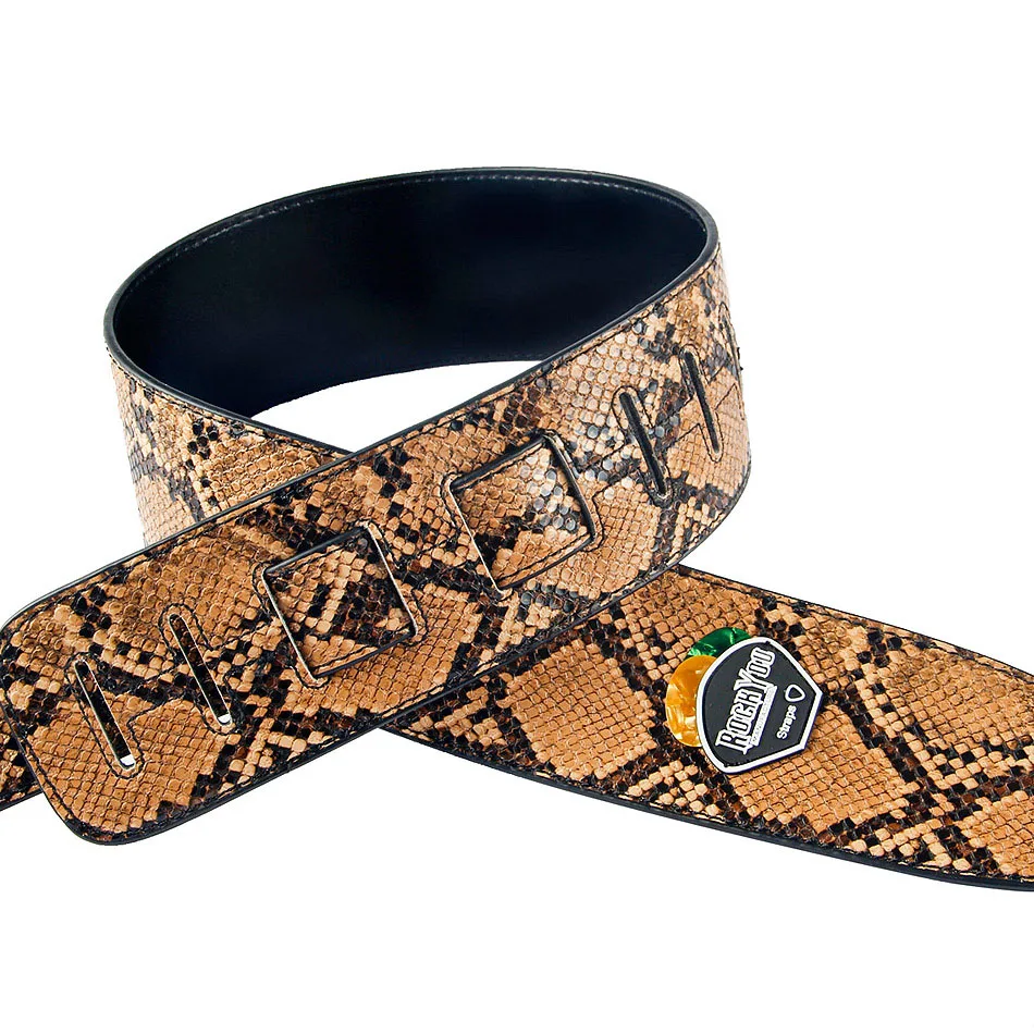 Rockyou Snakeskin Pattern Guitar Strap Free 2 Paddles Durable Adjustable Acoustic Electric Bass Strap Guitar Accessories