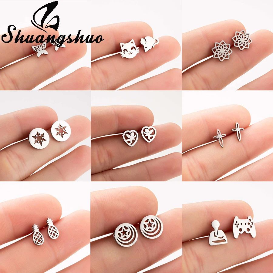 Shuangshuo Animal Butterfly Earings For Women Stud Earrings Stainless Steel Tiny oorbellen Pendientes Small Earing brinco