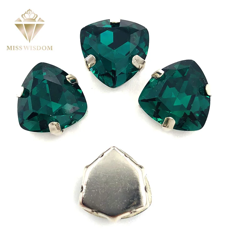 HOT sale 12mm Fat Triangle shape Malachite Green High quality Glass Crystal sew on rhinestones diy/clothing dress accessories