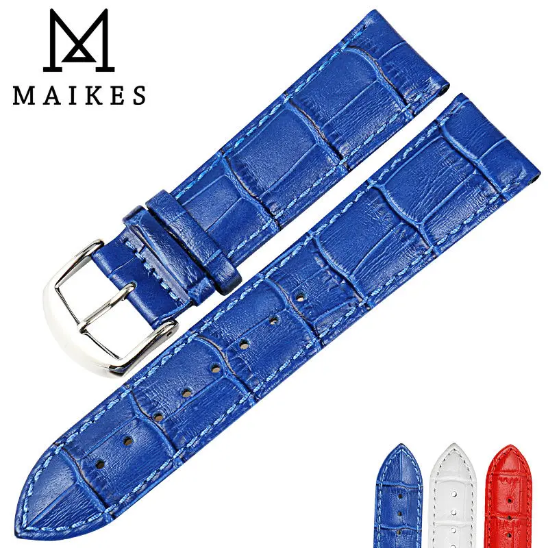 MAIKES Genuine Leather Watch Strap Blue 16 18 20 22mm Watch Band Women\'s Watch Accessories Bracelet Belt