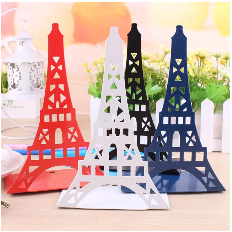 2 Pcs/Set Fashion Eiffel Tower Design Bookshelf Large Metal Bookend Book Stand Reading Book Holder Shelf