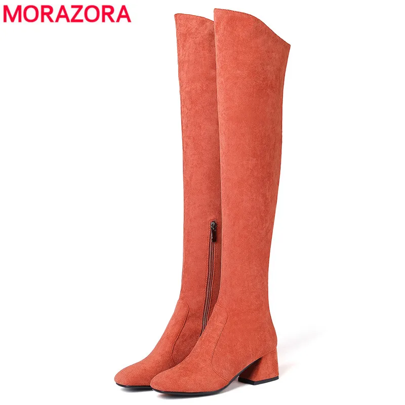 MORAZORA Size 34-43 HOT 2024 Hot sale women boots autumn winter over the knee boots round toe flock leather thigh high boots