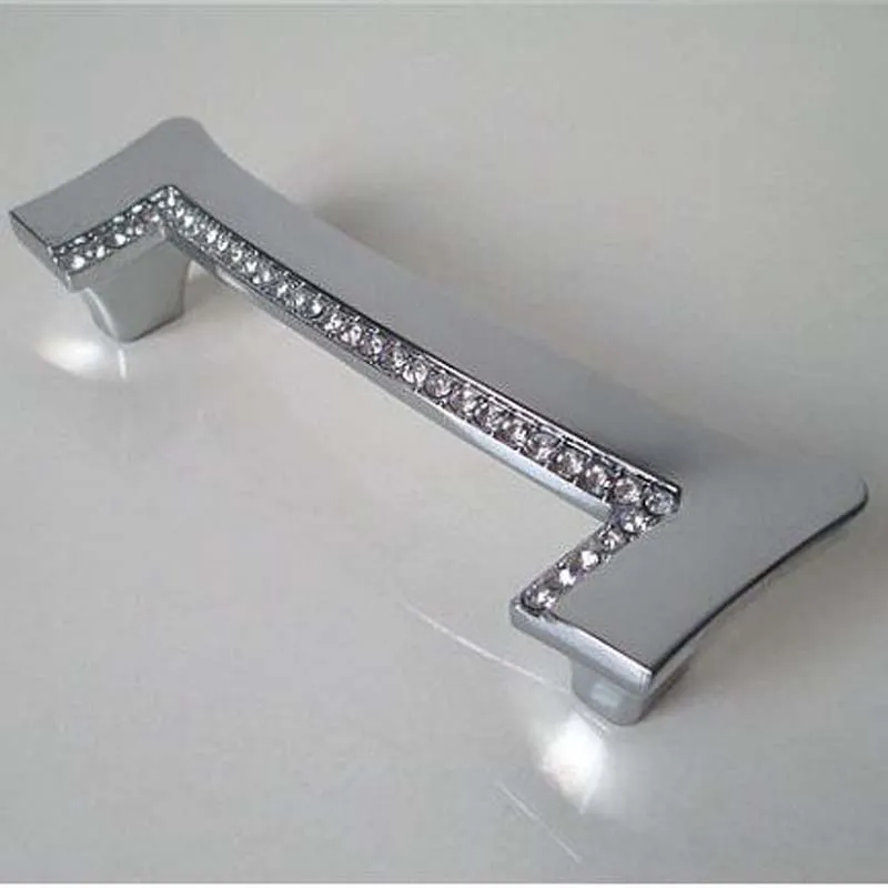 96MM Glass Crystal Dresser Pull Shiny silver kitchen Cabinet Handle chrome drawer wardrobe cupboard Furniture Handles pulls