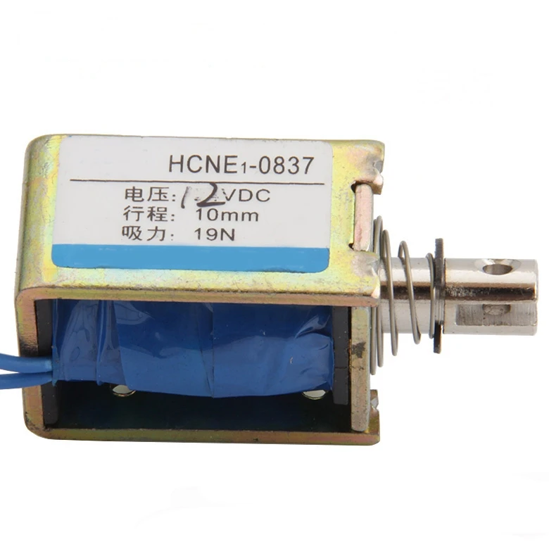 10W DC 12V 24V push&pull Type Frame electromagnet HCNE1-0837 travel distance 10mm Keepping Force 2kg with Adjustable nut