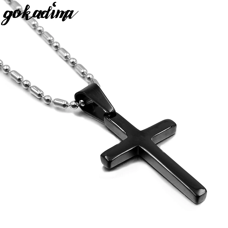 Gokadima Fashion Trendy Stainless Steel Simple Little Cross Pendant Necklace For men or women jewelry 2018, 4 colors