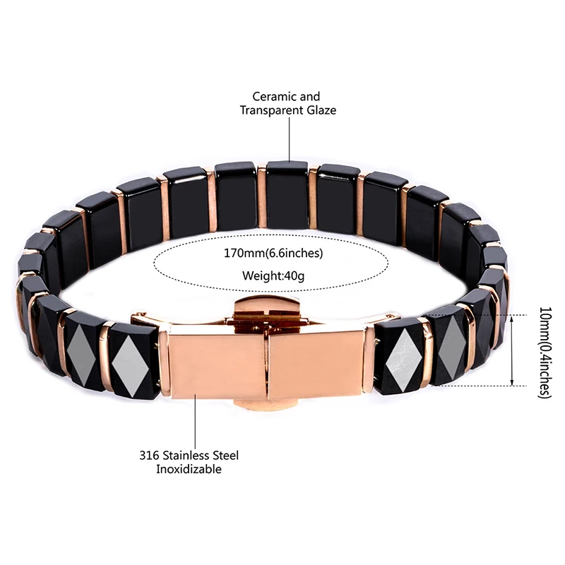 Rose Gold Plating Health Ceramic Bracelet Full Germanium Bracelet For Women Stainless Steel Bracelet & Bangles With Watch Clasp