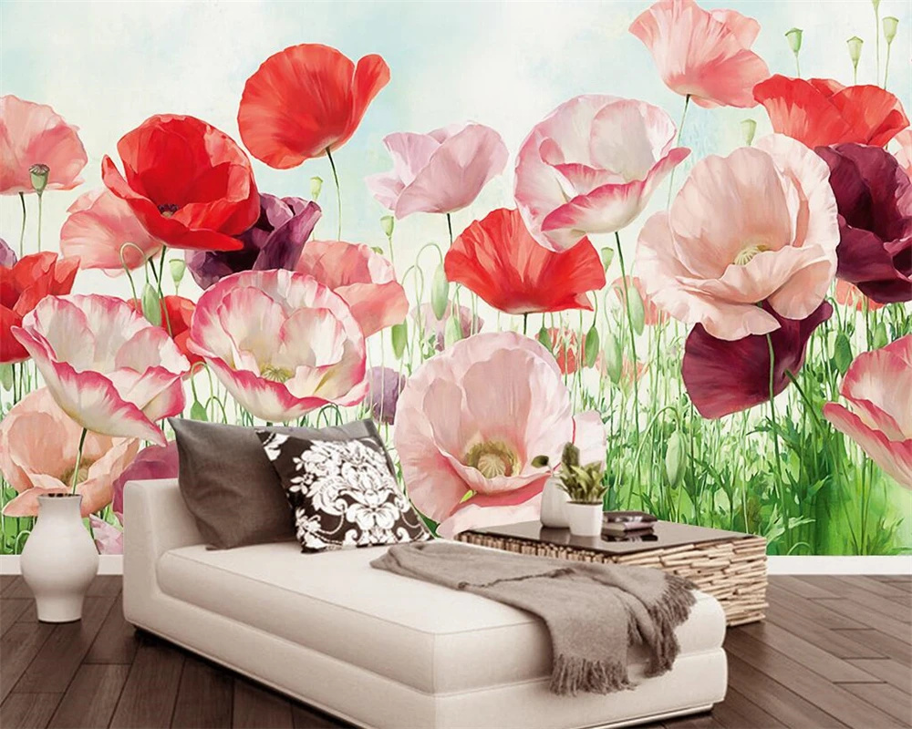 

Beibehang Custom Wallpaper Home Furnishings Mural Hand Painted Flowers Floral TV Sofa Background 3d wallpaper papel de parede