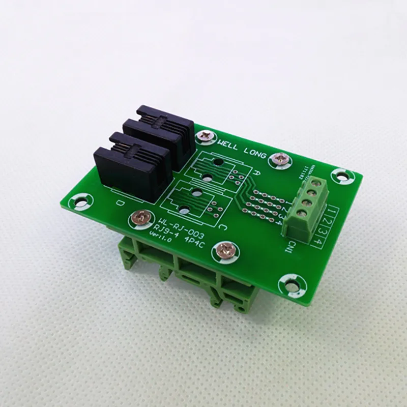 2PCS/Lot Simple Guide Rail Installation Bracket RJ9 4P4C  Right Angle Jack 2-Way Buss Breakout Board, Terminal Block, Connector.