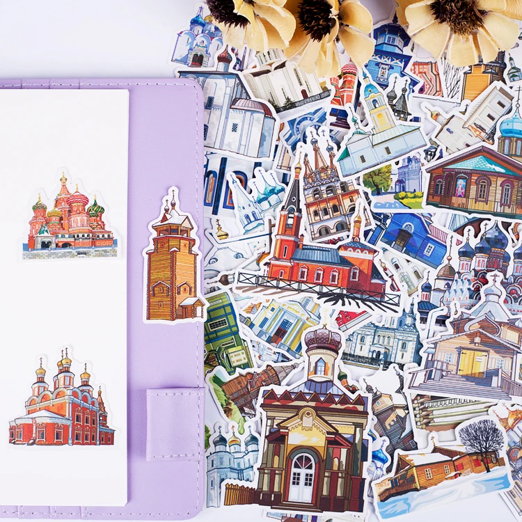 57pcs/pack Cute Building For Phone Car Label Decorative Stationery Stickers Scrapbooking DIY Diary Album Toy Stickers Children