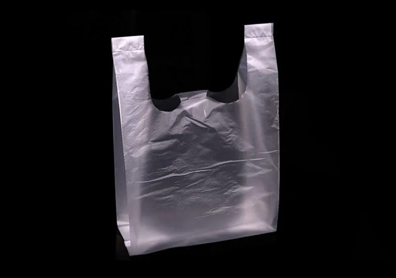 100pcs/lot Recyclable White Plastic Carry Out Storage Bags, Plain Clear Supermarket Vest Bag with Handle, Household Garbage Bag