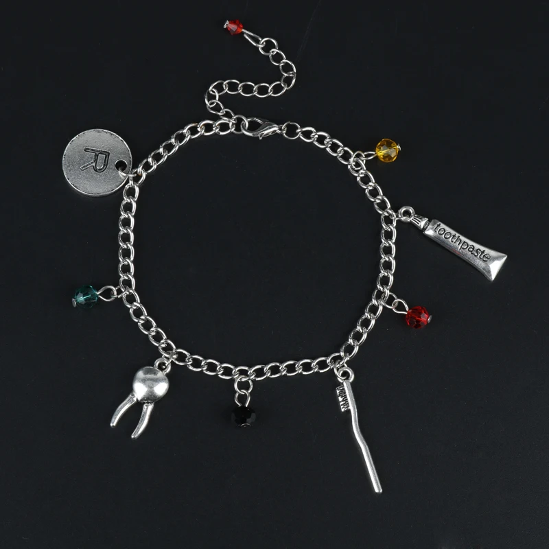 Dental Dentist Charm Bracelet Toothpaste Toothbrush Teeth Charms Plated Link Chain Bracelet